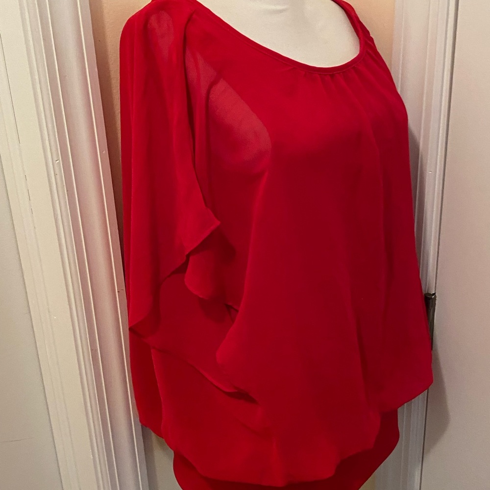 Jm Collection Red Flutter Sleeve Top Size M Nwt N… - image 3